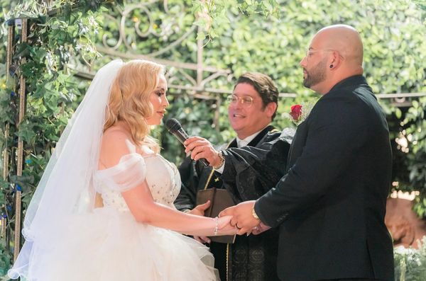 a bride and groom at their wedding ceremony