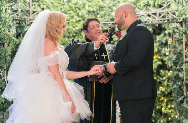 a bride and groom at their wedding ceremony