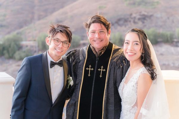 a bride and groom at their wedding ceremony