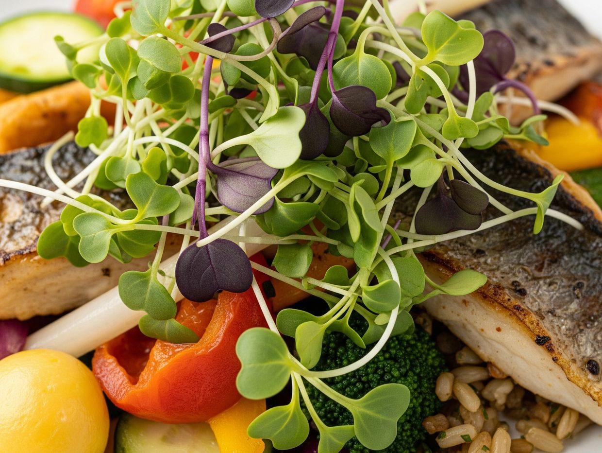 A vegetarian food on the plate And radish microgreens