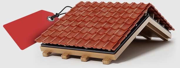 Model of a tiled roof with a red price tag attached.