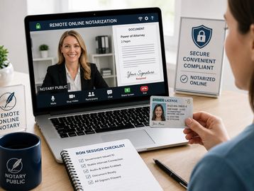 Person attending a remote online notarization session.