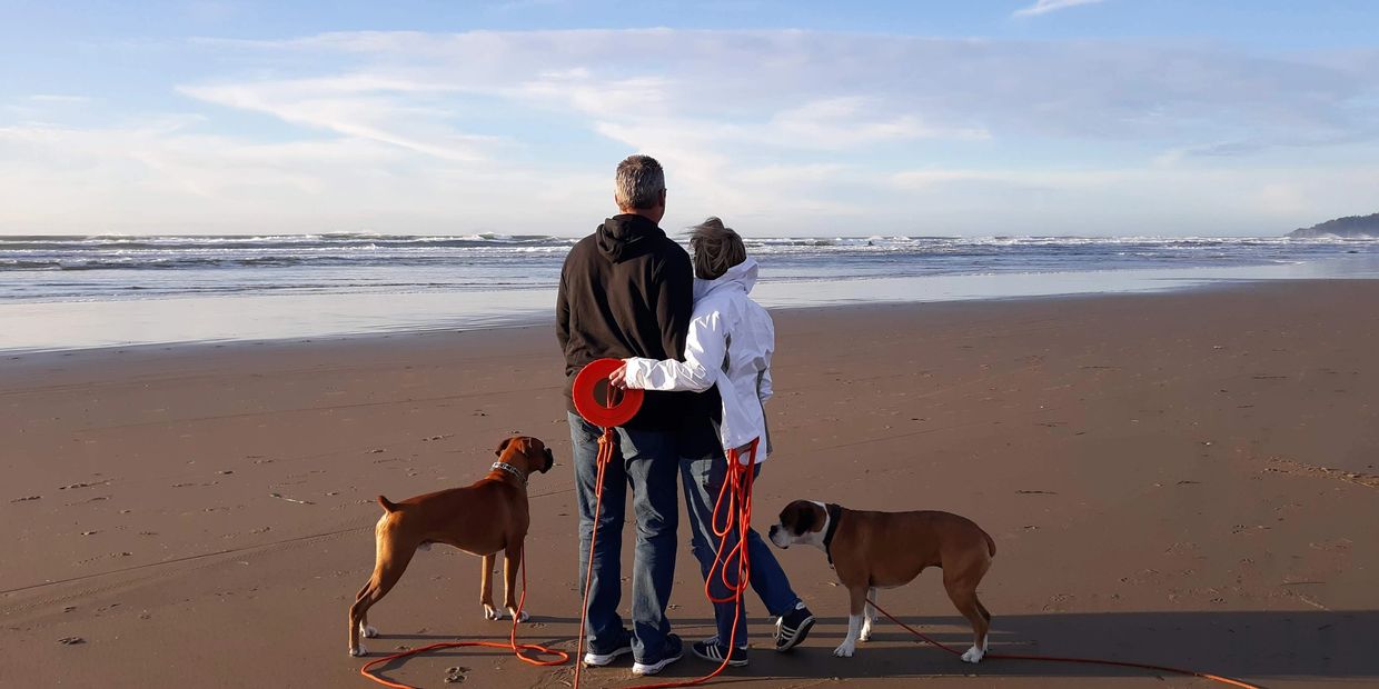 Spending play time with our dogs.