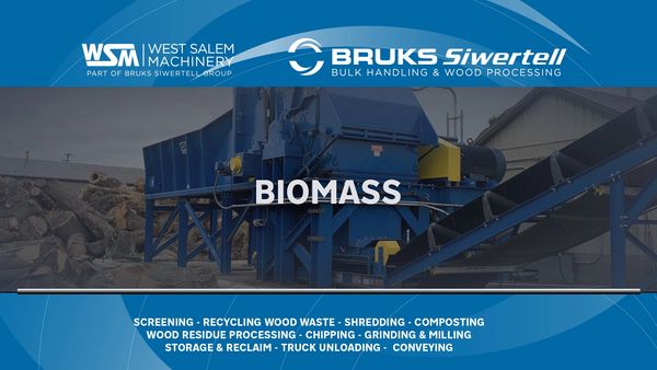 Industrial biomass processing machinery by West Salem Machinery and Bruks Siwertell.