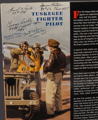 GI Joe Tuskegee Airmen fighter pilot figure box autographed by seven original WWII pilots.