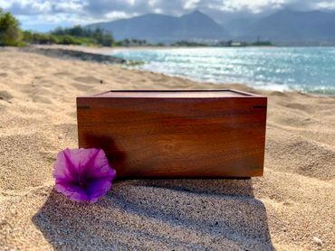 Koa wood urn by local artist, Shaun Fleming.