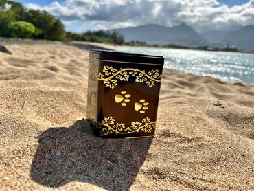 Rainbow bridge tin urn.