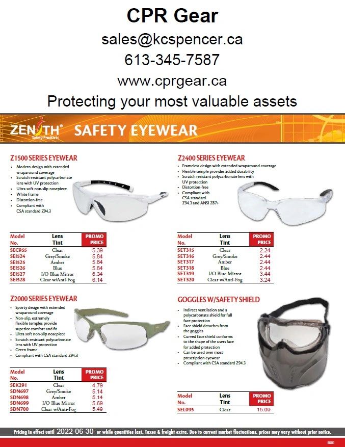 Safety eyewear flyer with all the information 