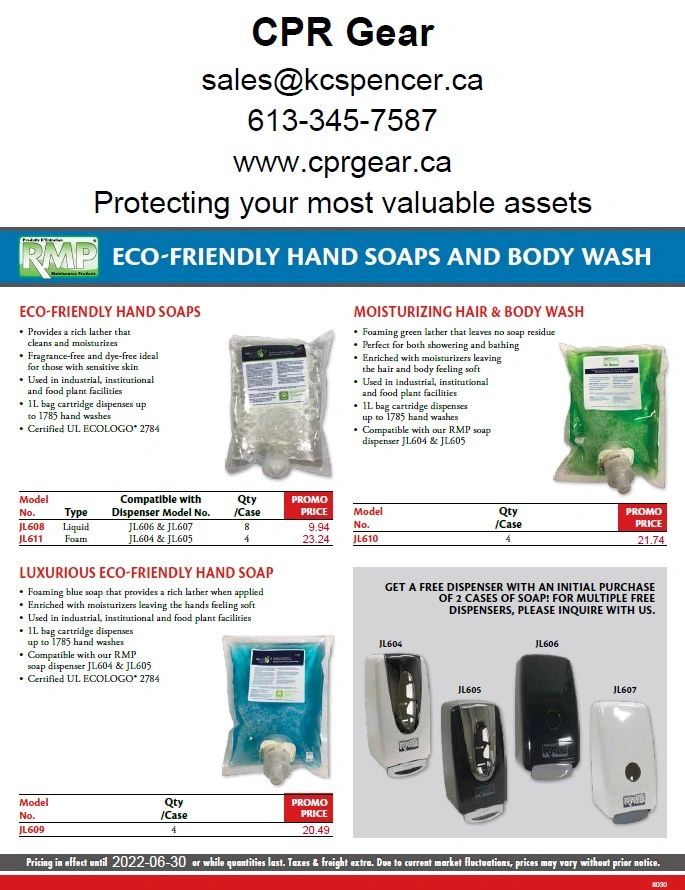 Hand soaps and body wash flyer with all the information 