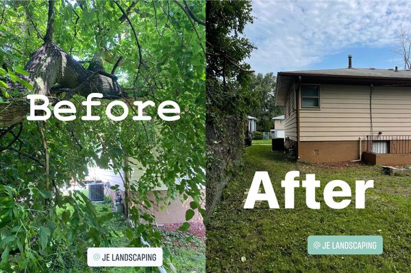 A before and after picture of a house Landscaping