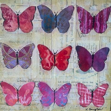 Nine colorful butterflies on a vintage background with text.