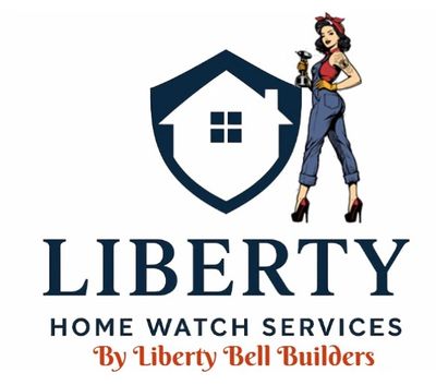 Logo of Liberty Home Watch Services with a vintage woman holding a drill.
