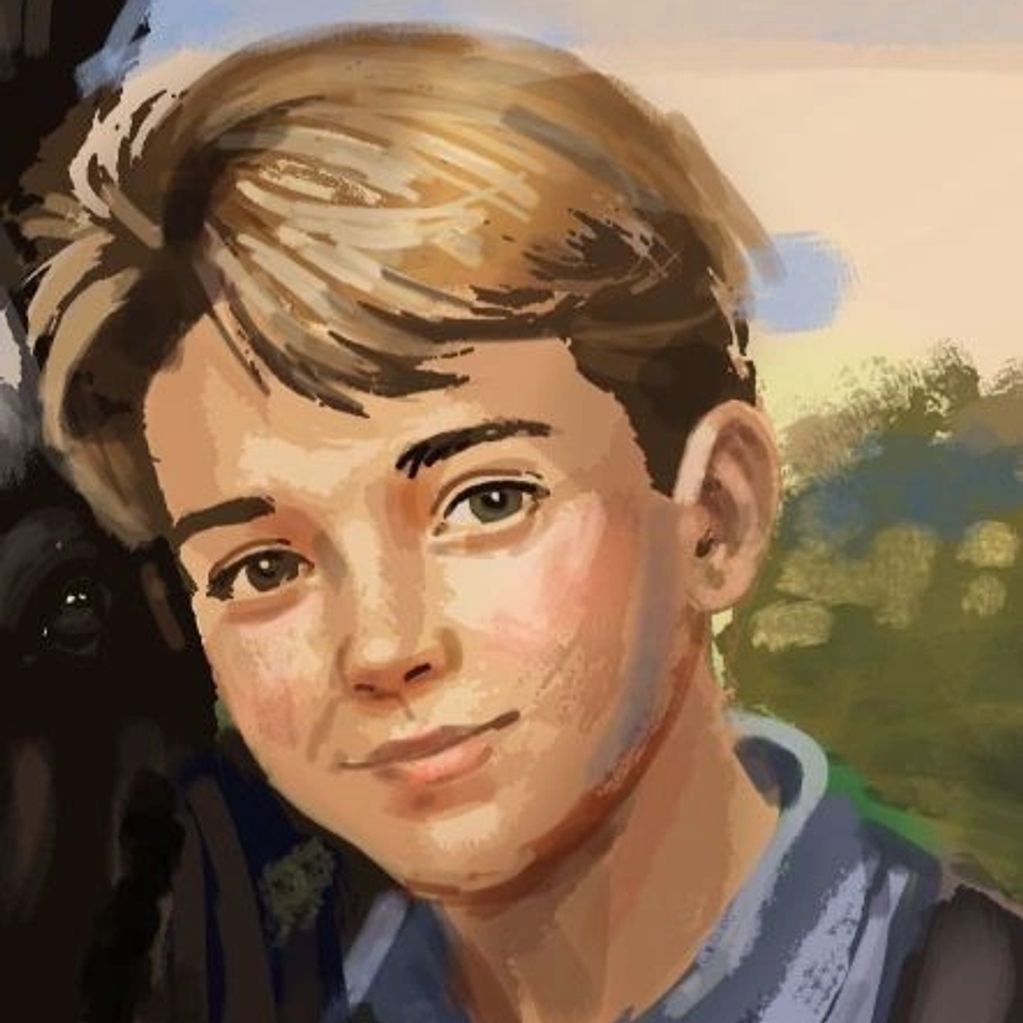 Digital painting of a young boy with light brown hair and a gentle smile.