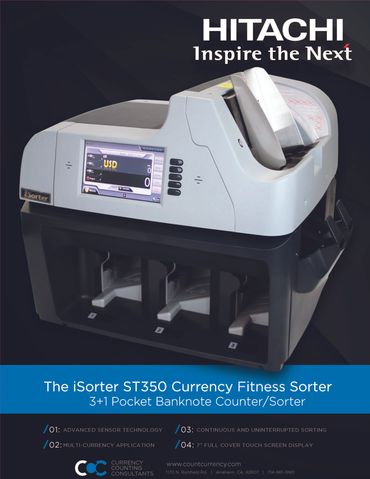 hitachi ST-350 iSorter three pocket reject currency money cash note counter sorter discriminator