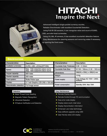 cash currency money note counter discriminator hitachi iH-100
