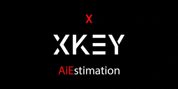 Xkey AiEstimation Logo with black background, red and white lettering