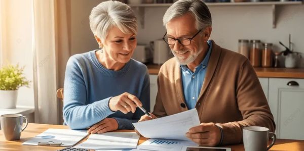 Pareja revisando documentos.