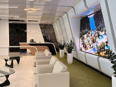 Corporate office interior design in Dubai with modern ceiling design and smart layout