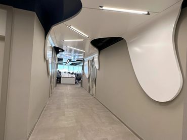 Corporate office interior design in Dubai with modern ceiling design and smart layout