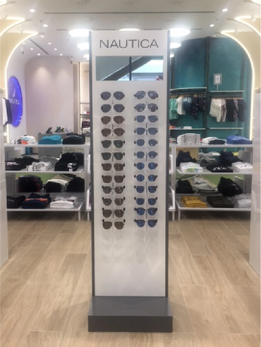 Nautica Eye Wear custom kiosk design in Dubai, blending style,space efficiency, and brand visibility