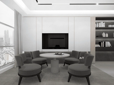 Corporate office interior design in Dubai with ergonomic furniture and modern office