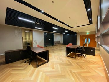 Corporate office interior design in Dubai with ergonomic furniture