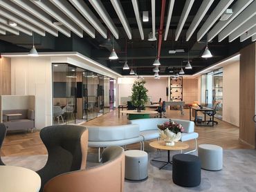 Corporate office interior design in Dubai with ergonomic furniture and modern workspace