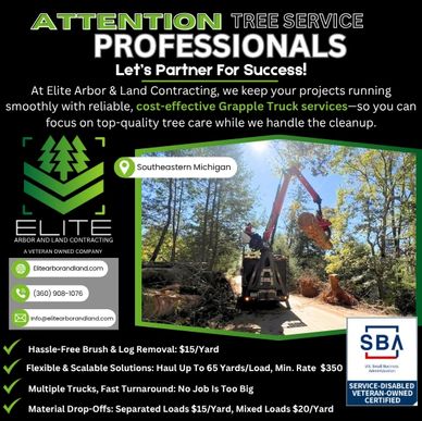 Professional tree service with cost-effective grapple truck support in Southeastern Michigan.