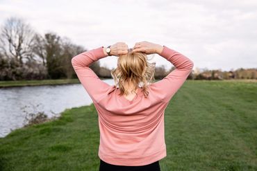 Laura Taylor, Productivity coach, Full Focus Certified Pro, out for a run beside the river Cam in Ca