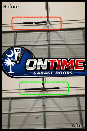 Before and after garage door spring repair with clear visual comparison.