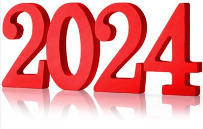 Bold red 3D numbers showing 2024 with reflection.