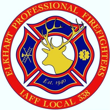 Elkhart Professional Firefighters emblem with deer head.