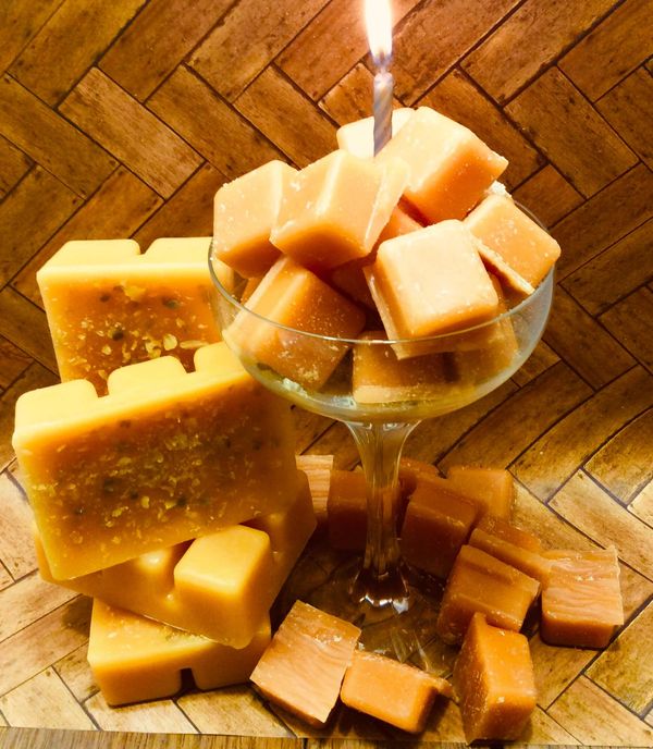 Group of wax melts with candle