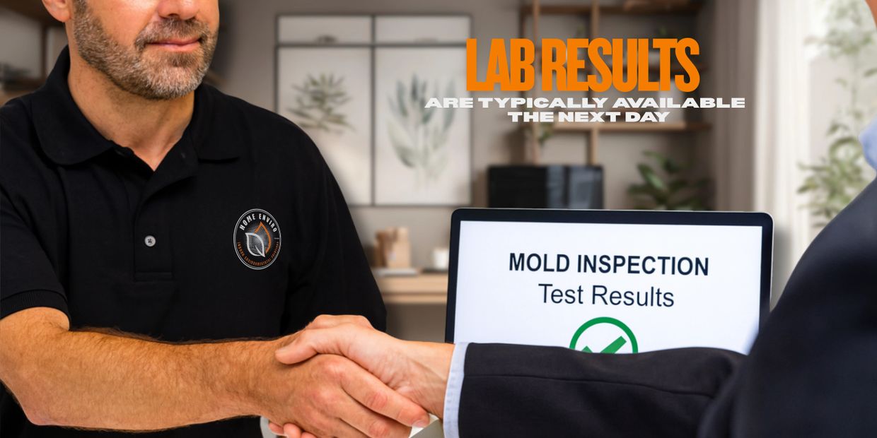 A certified Home Enviro mold inspector is shaking hands with a client.
