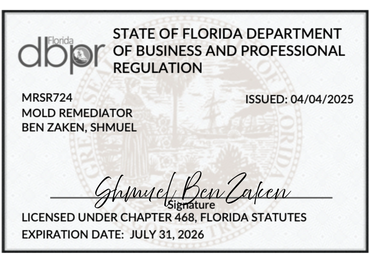 MOLD REMEDIATION
LICENSED UNDER CHAPTER 468, FLORIDA STATUTES