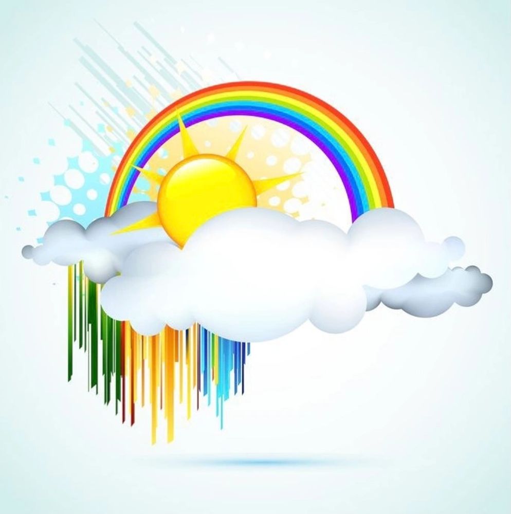 rainbow colorful rainfall sunshine fluffy cloud
