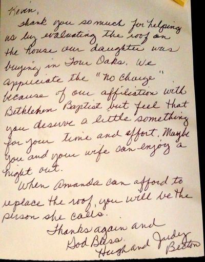 A nice handwritten note from a customer!