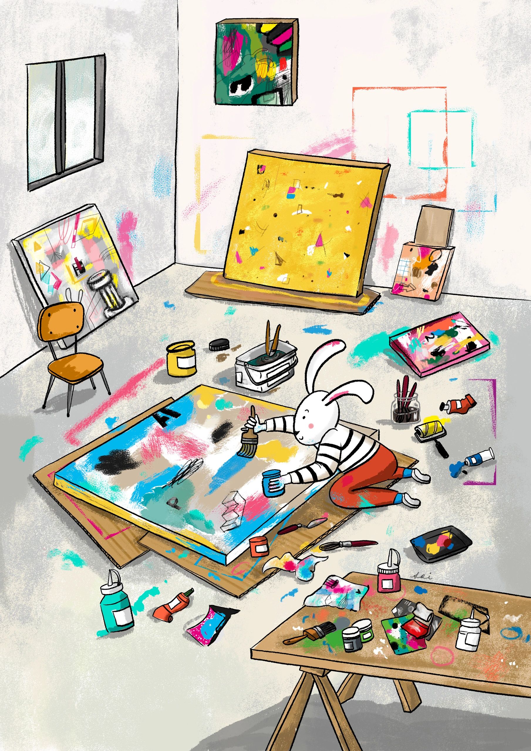 ilustración, Ariadna González, Ángel Celada, pintura, estudio, dibujo, conejo, pintor, valencia