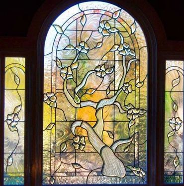 tiffany glass, stained glass window, leaded glass window, custom stained glass, bathroom, bevels