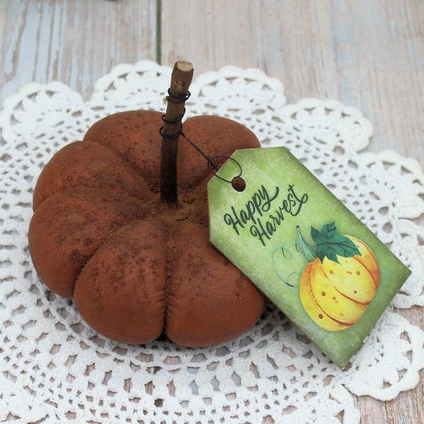 Flat Autumn Pumpkin with Tag