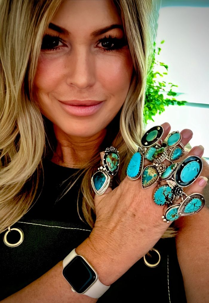 Woman wearing turquoise jewelry