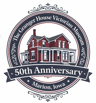 Logo for The Granger House Victorian Museum's 50th anniversary in Marion, Iowa.