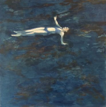 Cynthia Winings, Floating Woman, Oil on panel, 8 x 8 inches, 2017