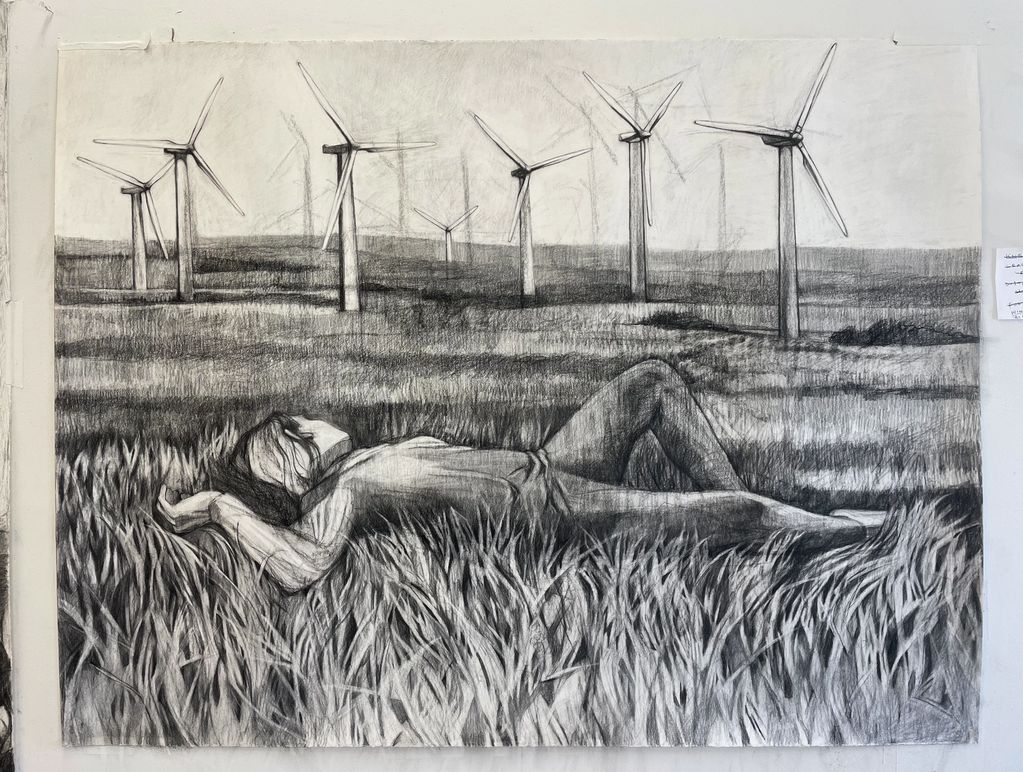 Blades, Charcoal on paper, 52 x 36 inches