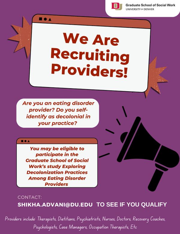 University of Denver seeks eating disorder providers for a study on decolonial practices.