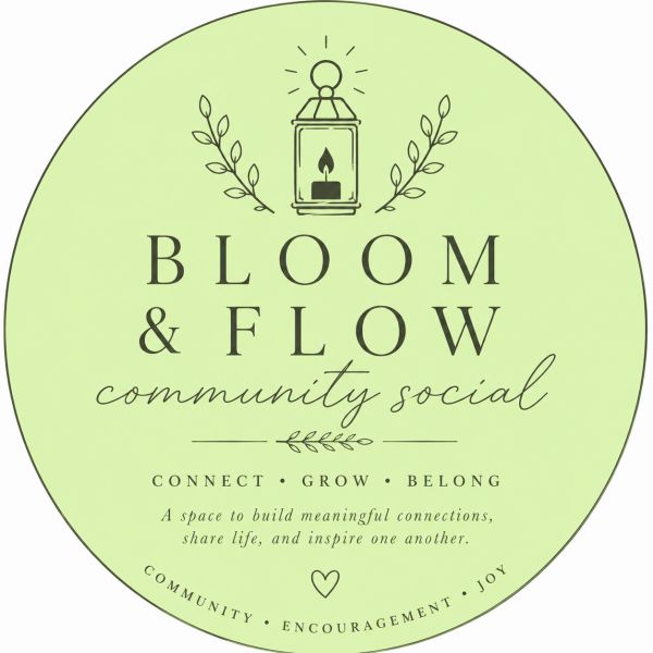 Logo for Bloom & Flow community social with nature and light theme.
