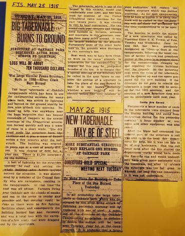 Newspaper clippings from May 25th and 26th, 1915 in the Freeport Journal Standard. The headline from