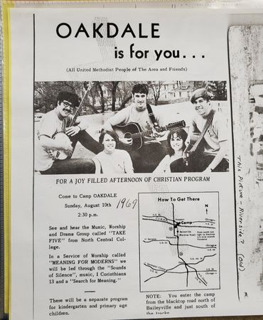 from 1969 a picture of a 5 member band with a caption under that says "For a Joy Filled Afternoon of