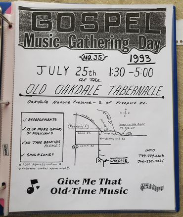 Flyer for Gospel Music Gathering Day, #35, July 25th, 1993 from 1:30 - 5:00 at the Old Oakdale Taber