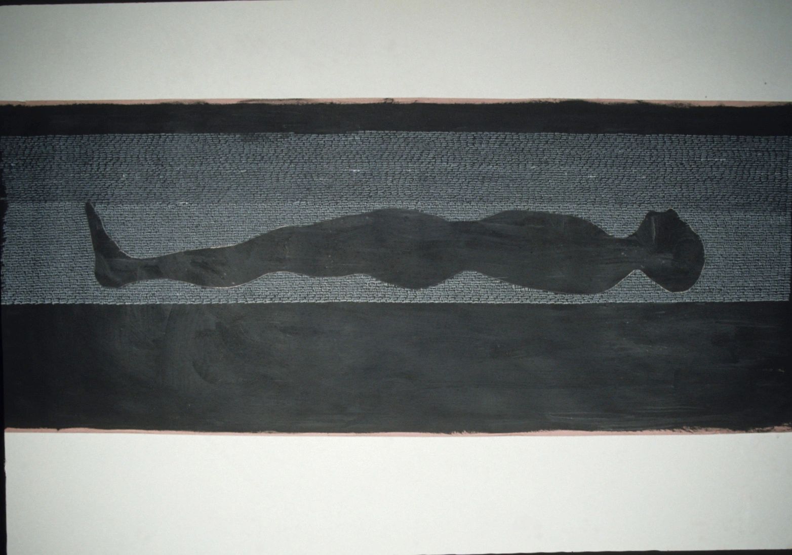 Abstract silhouette of a reclining figure on a textured background.